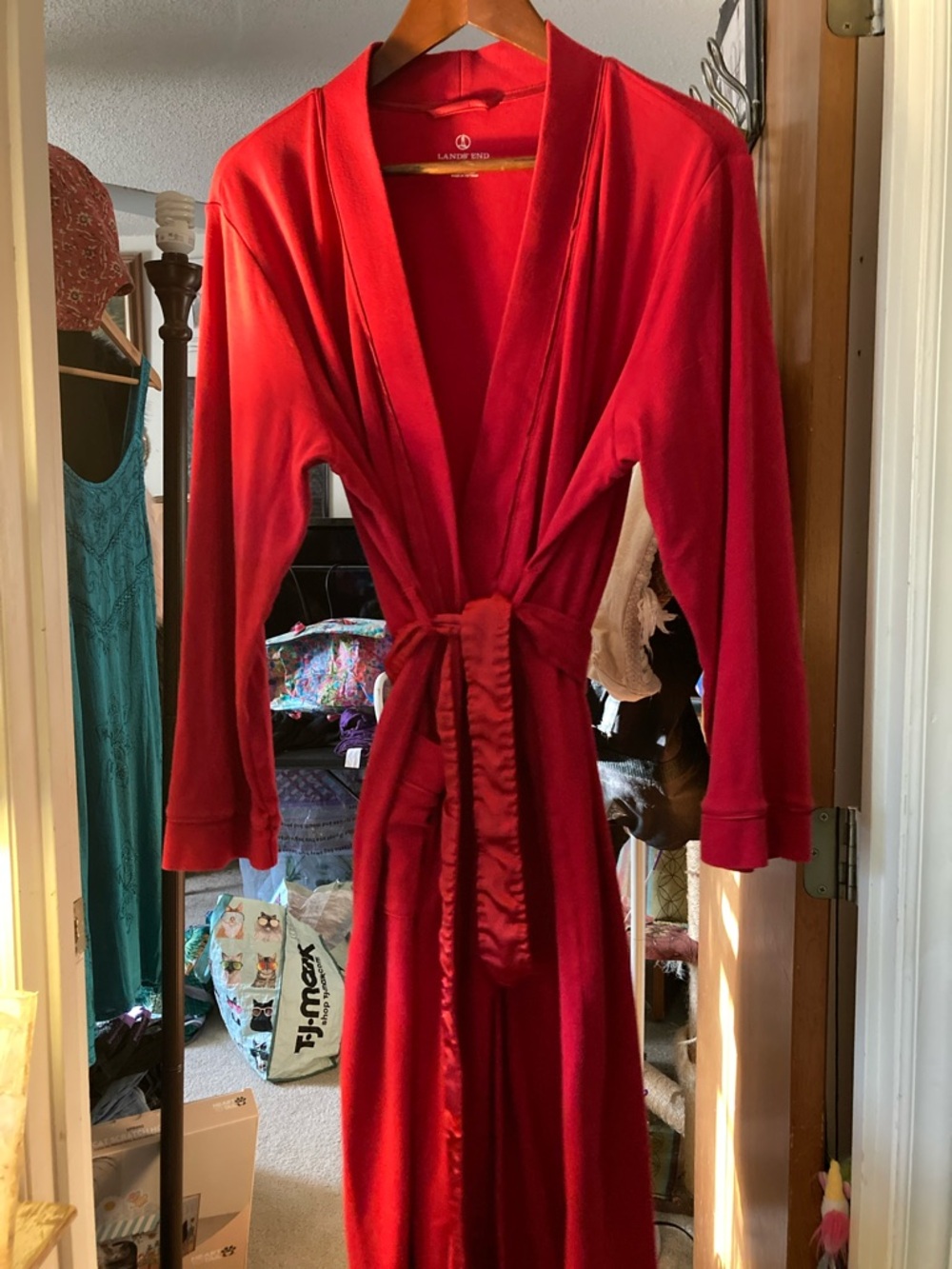 Land's End Red Cotton Belted Robe XL - Picture 3 of 6